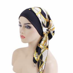 Wide Edge Elastic Headscarf With Ethnic Print for Women's Tie Headband Sleeping Cap