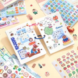 30sheet Kawaii cartoon flash sand die-cutting sticker+writable sticky note sticker double splicing M5 sticker book DIY scrapbook