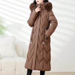 Winter Long Slim Fit down Cotton Jacket Women's Knee-Length Removable Sleeve Fur Collar Warm Thickened Zipper Closure Coat