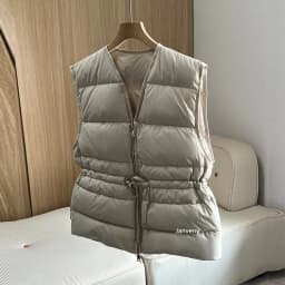 Janveny 2025 New Autumn Winter Drawstring Short Tank Women Ultra Light V-Neck White Duck Down Sleeveless Vest Warm Waistcoat