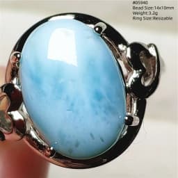Natural Blue Larimar Oval Adjustable Ring Jewelry Water Pattern Real Larimar For Women Men Healing Fashion Stone AAAAAA