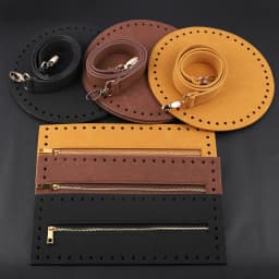 1Set PU Leather Knitting Crochet Bag Bottom Handbag Shoulder Strap Handmade Patchwork Handle Bag Material for Women DIY Bag