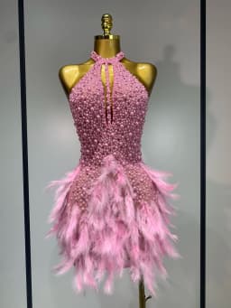 Sexy Halter Backless Feather Pearl Short Party Dress Women Luxury Rhinestone Celebrate Birthday Outfit Performance Dance Costume