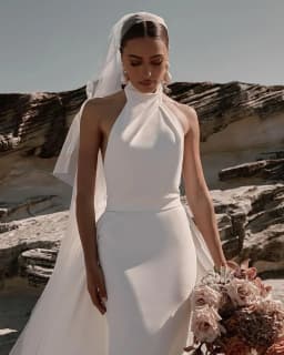 Customized Simple Mermaid Halter Boho Wedding Bride Gown Sexy Backless Soft Bridal Dress Robe Exquisite Modern Style Retro High