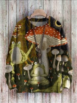 Cute Fox View Art Pattern Print Casual Knit Pullover Sweater Women For Men Sweater