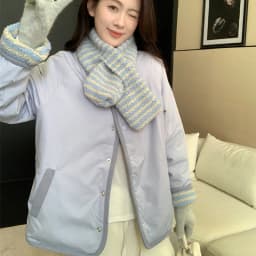 Korean Sweet Two Side Wear Padded Jacket Women Fleece Lined Thick Warm Parkas Woman Lazy Style Stripe Scarf Winter Jackets