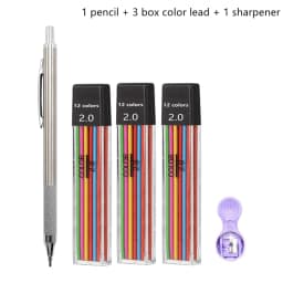 Full Metal 2.0 mm Mechanical Pencils Leads Set for Art Drawing Painting Color 2B Automatic Pencils Office School Pens Supplies