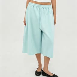 Casual Wide Leg Cropped Sweat Pants Women Drawstring Elastic Waist Raw Hem Loose‑Fit Knee‑Length Culottes Streetwear Trousers