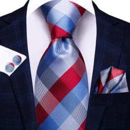 Hi-Tie Silk Wedding Tie For Men Blue White PlaidHandky Cufflink Set Fashion Designer Necktie For Men Business Party Dropship