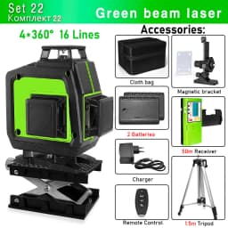 CLUBIONA 16/12 lines Self-leveling Remote Control Outdoor Mode - Receiver Auto 3x360 Green beam Line Laser Level