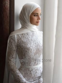 Muslim Lace Weddings Dresses with High Neck Long Sleeves Mermaid Hijab Brides Dress Elegant Islam Garden Bridal Gown Customized