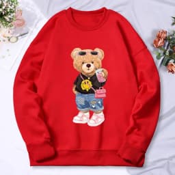 Bear Sister Drinking Milk Tea Printing Women'S Hoody Autumn Warm Fleece Sweatshirt Casual Hoodies Hip Hop Loose Pullovers Top