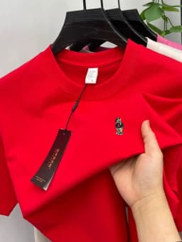 High-end pure cotton short-sleeved men's T-shirt, luxury brand printed cartoon bear, Korean style casual crew neck top for young