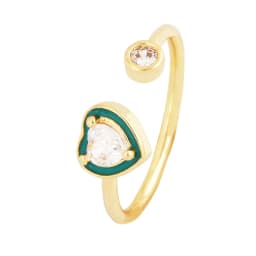 Love Heart Shape 18K Gold Plated Finger Ring,Colourful Enamel Coated Zircon Open Adjustable Rings Jewelry Findings Supplies P34