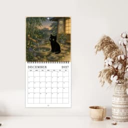1pc 2027 Wall Calendar, Ukiyo-e Black Cat Theme, 12-month Monthly Planner, Perfect Gift For Birthdays, Christmas, New Year