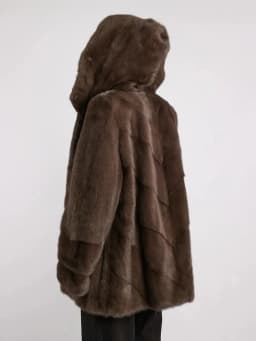 IG Women Brown Hooded Single Button Mid-Length Faux Fur Coat, Side Pockets, Winter Warm Vintage Elegant Commute Outerwear