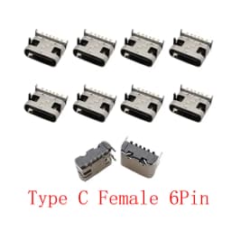 10Pcs USB Connector Type C Female Charging Port Jack 2/6/16 Pin Type-C Socket PCB Soldering SMD SMT DIY Repair Type C Adapter
