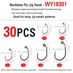 ICERIO 30PCS Competition Barbless Fly Fishing Hook Nymph Dry Wet Flies Jig Fishhook Salmon Trout Fly Tying Hook Non-barbed