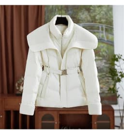 Double Collar Down Fashion Cotton Jacket For Women in Winter 2025, New Fashionable Lamb Wool Warm Waist Casual Slimming Jacket