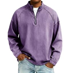 Autumn New Mens Pullovers Sweatshirts Zipper Stand Solid Top Heavyweight Distressed Washed Denim Casual Hoodie For Men Clothing