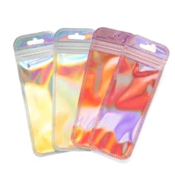 50pcs Pink Laser Ziplock Bag Holographic Self-Sealing Pouch For Earring Display Jewelry Gift Packaging Small Supplies Organizer