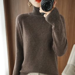 Fashion Basic Autumn Winter Merino Wool Sweater Mock Neck Cashmere Pullover Solid Color Soft Long Sleeve Basic Clothing Tops