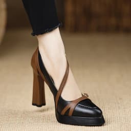 Retro Mixed Color Pointed Toe Elegant Women's High Heels Chunky Heel Ankle Strap Autumn Designer Pumps Ladies Office Formal Shoe