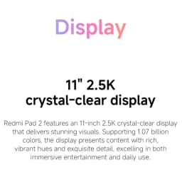 Xiaomi Redmi Pad 2, 4+256GB WIFI Global Version, 11" 90Hz 2.5K Display MediaTek Helio G100-Ultra HyperOS 2 9000mAh 18W Charging