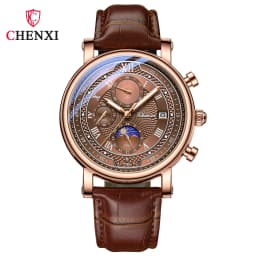 Chenxi 976 Leather Chronograph Date Men's Phase Of The Moon Timing Business Luminous Quartz Watch Relojes Para Hombres