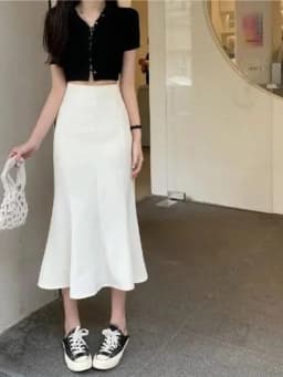plus Size Ice Silk Fish Tail Skirt Suit Women's Summer Vacation Beachside Half Body Skirt Vintage Style for Ages 25-35