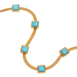 Yhpup Blue Artificial Turquoise Snake Chain Necklace Stainless Steel Golden Collar Jewelry for Women бижутерия для женщин Gift