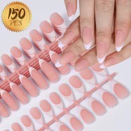 150Pcs/set White French Gel Nail Tips Medium Almond Nude Pink Press On Nail French Tips Matte/Glossy Frosted Soft Gel Nail Tips