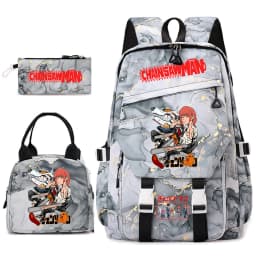 Chainsaw Man Anime Print Student Backpack Set for Girls with Lunch Bag Pencil Case School Daily Use