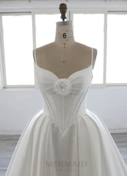 Spaghetti Straps V Neck Chapel Train Mikado Ball Gown Wedding Dress