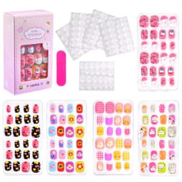 120pcs/box Pink Cartoon Children Press On Nails Candy Color Unicorn Cat Bunny Kids Full Cover False Nail Girls Party Nail Decora