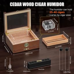 Cigar Humidor with Built-in Music Box System and Cedar Wood Tray-Transparent Top Desktop Humidor,Digital Hygrometer & Humidifier