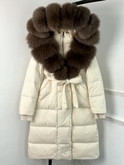 Lagabogy 2025 New Winter Warm White Duck Down Jacket Women Long Hooded Puffer Jacket Women Real Fox Fur Coat Female Warm Coat