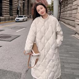 2025 Autumn Winter New Down Cotton Jacket Women's Long Over Knee Loose Jacket Diamond Grid Quilted Jacket Fake Two-Piece Parka