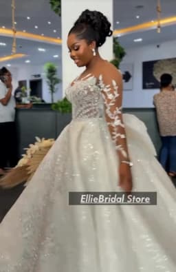 African Ball Gown Wedding Dresses For Brides Sheer Neck Lace Bridal Gowns Long Sleeve Beading Vestido De Noiva 2025 Customized