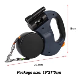 3m Double-Ended Dog Leash Auto Retractable Traction Rope 360 Degree Dual Head Walking Nylon Leashes with Flashlight Poop Bag Box