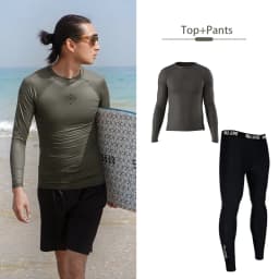 Nu-June Men's Rash Guards Surfing Diving Suit Long Sleeve UPF50 Swimwear Swimsuit Men Rashguard Surf Shirts Compression Pant Set
