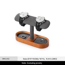 WoodTen Solid Wood Watch Display Stand with Drawers Double Layered Watch Necklace Bracelet Organizer Rack Jewelry Bracelet Stand
