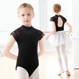 Girls Lace Ballet Leotards Stand Collar Hollow Back Gymnastics Leotard Cotton Ballet Bodysuit Kids Dance Leotards for Girls