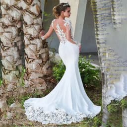 Customized Long Sleeves Sheer Lace Appliques Mermaid Wedding Dresses Bridal Gowns See Through Back With Buttons Back Simple