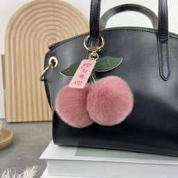 New Fluffy Rabbit Fur Cherry Keychain Ball Pompom Key Chain Handbag Car Key Chain Ring Gift Women‘s Bag Charm Backpack Accessory