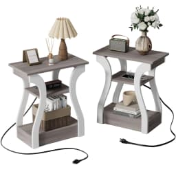 MCQ 2 Pack Living Room Cabinet with Charging Station 3-Tier Side Table Storage Display Nightstand Bedside Coffee Sofa Tea Table Cabinets For Furniture