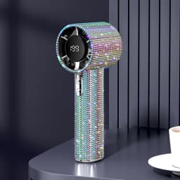 2026 New 199-Speed Portable Handheld Fan with Sparkling Imitation Diamonds & LED Display, USB Rechargeable Mini Fan for Outdoor