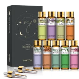PHATOIL 9PCS Gift Set 10ml Pure Natural Essential Oils Kit Vanilla Sandalwood Lemon Eucalyptus Lavender Rose Essential Oils Set