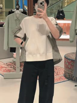 FOG SACAI Japanese Sle Heavyweight Patchwork Knit Jaet Loose Faion ort Sve Sweatirt Top Cotton Polyester Wool Blend