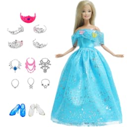 14 Pcs / Lot = 1x Fairy Tale Doll Dress + 13x Random Accessories Shoes Handbag Glasses Clothes for 11.5'' Doll Girl Baby Toys